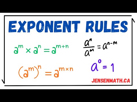 Видео: Правила возведения в степень (произведение, частное, степень степени) | Математика 9 | jensenmath.ca