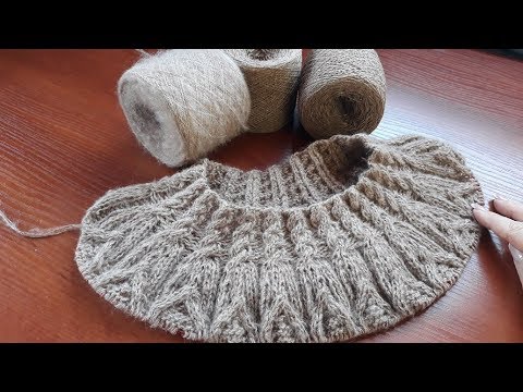 Видео: Джемпер. Круглая кокетка из аранов. Часть 3. Кокетка 11-16 ряды.