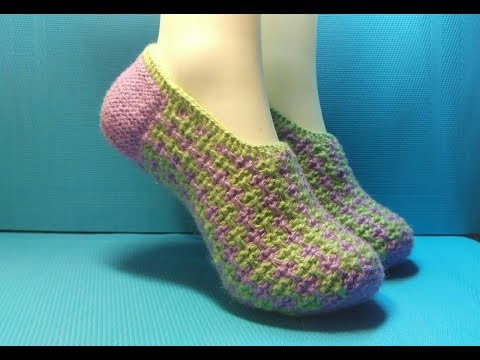 Видео: Вязание спицами домашние тапочки #212