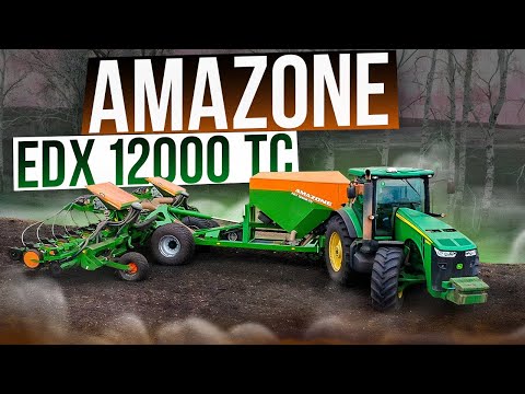 Видео: Сеялка точного высева AMAZONE EDX 12000-TC - обзор! Посев подсолнечника с трактором John Deere 8335R