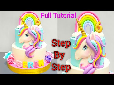 Видео: Как сделать торт «Единорог» | Торт «Радужный единорог» | Торт в стиле единорога с радужным эффектом