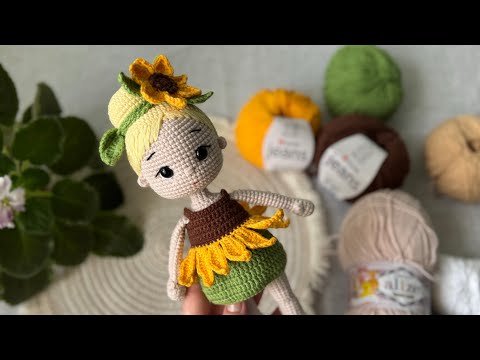 Видео: Кукла Подсолнух // Попетельный мастер класс // Часть 4 // Вяжем платье и аксессуары //