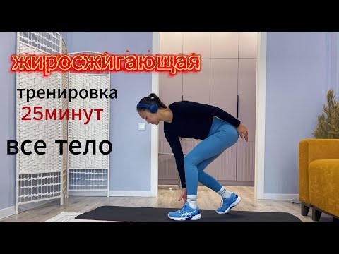 Видео: Жиросжигающая тренировка 25 минут. Без прыжков. Без инвентаря