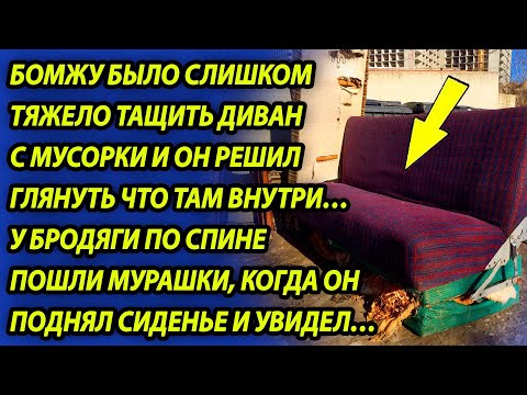 Видео: Бомж нашел на свалке старый диван, а когда поднял сиденье, закричал от шока, увидев…