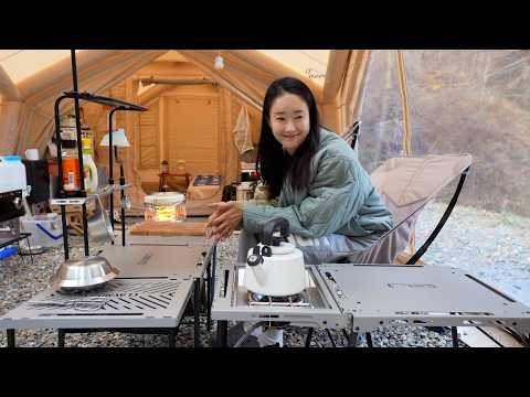Видео: Уютный одиночный кемпинг. Знакомимся с походным снаряжением. Мукбанг — гребешки, лосось, пулькоги.