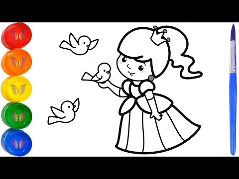 Видео: Рисунок раскраска Принцесса и птички. Раскраски Малышам.