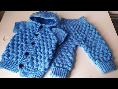 Видео: комплект кофточка и штанишки спицами пузырьки. часть 1.