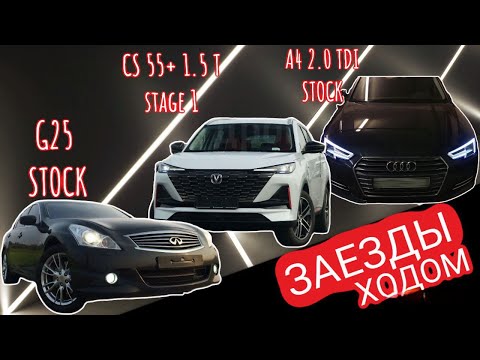 Видео: КТО БЫСТРЕЕ??? CHANGAN cs55 plus st1 215hp vs AUDI A4 2.0TDI 190hp vs INFINITI G25 222hp