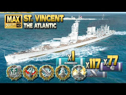 Видео: линкор Сент-Винсент: MVP на карте Атлантика - World of Warships