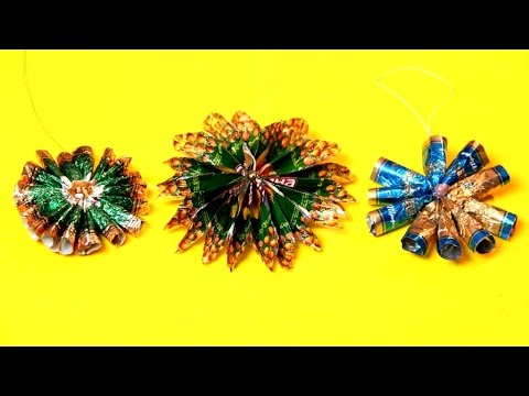 Видео: Снежинки из фантиков для конфет мастер класс