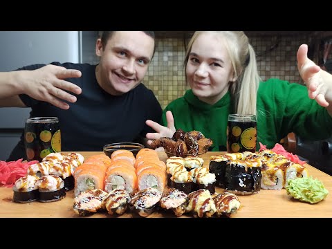 Видео: Мукбанг Роллы Гунканы Мидии Креветки Темпура филадельфия mukbang rolls