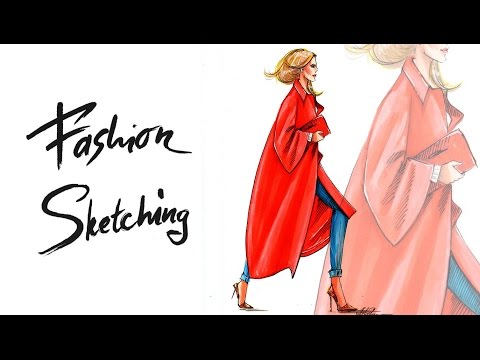 Видео: Fashion sketching: Как нарисовать скетч красного пальто маркерами