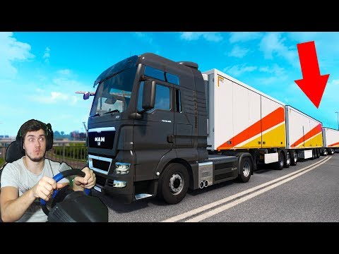 Видео: ЧТО БУДЕТ ЕСЛИ ПРИЦЕПИТЬ 2 ПРИЦЕПА - EURO TRUCK SIMULATOR 2 + РУЛЬ