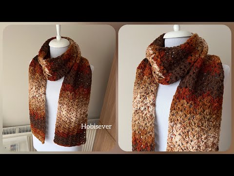 Видео: Как сделать узоры для шарфов для начинающих / Простое вязание крючком прямоугольной шали / СУБТИТРЫ