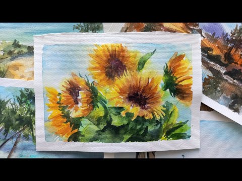 Видео: Рисуем подсолнухи акварелью. Мастер-класс по акварели. Watercolour painting tutirial.