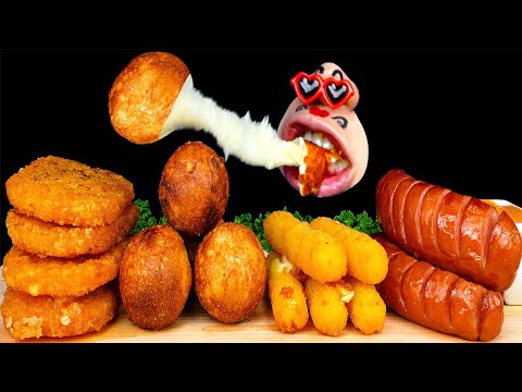 Видео: [MUKBANG] квадратный картофель фри, сырный шарик, сырная палочка, жареная колбаса