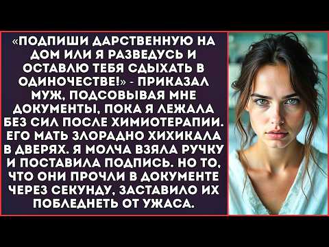 Видео: «Подпиши дарственную на дом, или я разведусь!» — приказал муж, пока я лежала после химиотерапии.