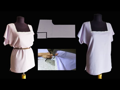 Видео: Как сшить блузку с квадратным вырезом | Модель блузки с квадратным вырезом | Модели блузок