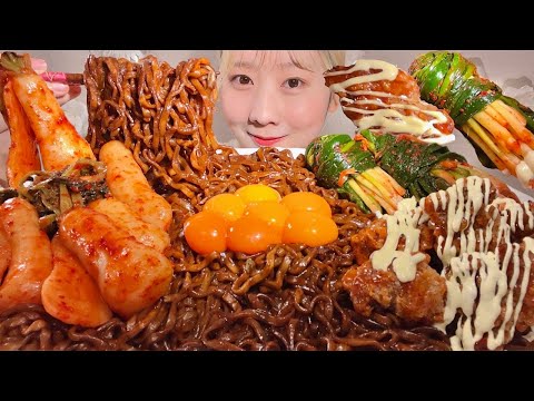 Видео: ASMR чачжанмён острая жареная курица по-корейски кимчи【русские субтитры】【Mukbang/ Eating Sounds】
