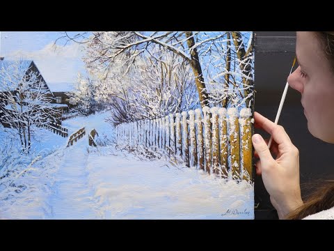 Видео: Acrylic + Oil. How to Paint a Winter Landscape | Живопись Акрил +Масло
