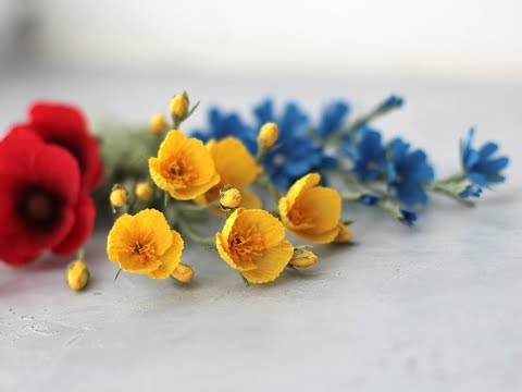 Видео: Мастер класс. Полевой лютик из гофрированной бумаги. Hand made paper flowers