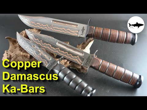 Видео: Ковка трех медных дамасских ножей Ka-Bar - полное видео