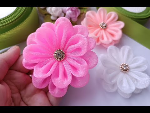 Видео: Воздушные бантики из органзы 5 см / Для начинающих /DIY ORGANZA FLOWERS 5cm