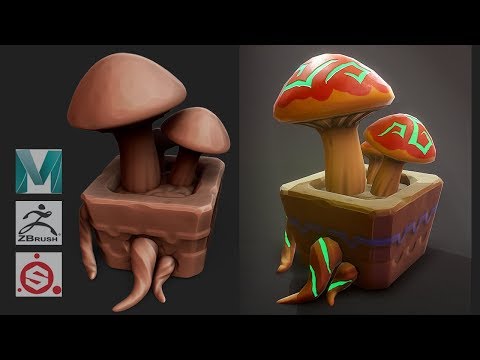 Видео: Autodesk Maya 2019, Zbrush 2019 , Painter - Стилизованный гриб