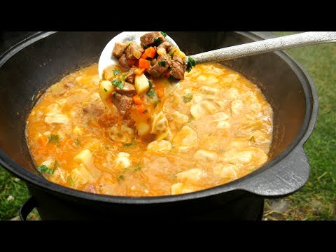 Видео: ШУРПА С ПЕЛЬМЕНЯМИ/ЧУЧВАРА ШУРПА В КАЗАНЕ НА КОСТРЕ
