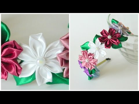 Видео: Ободок из цветов канзаши