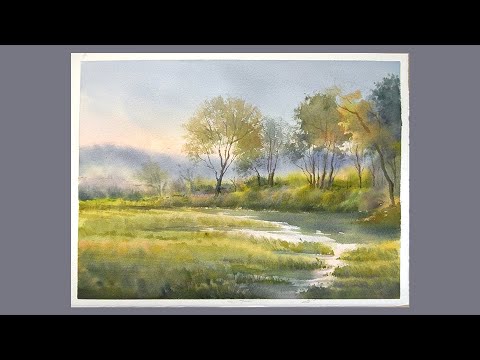 Видео: Рисуем красивый пейзаж акварелью