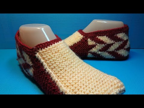 Видео: Бесшовные тапочки с геометрическим рисунком/ Следки для дома/ Подробный мастер класс #698