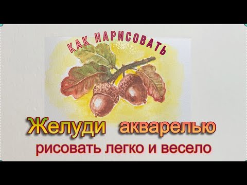 Видео: Осенние желуди. Как  нарисовать акварелью. Первые шаги в акварели