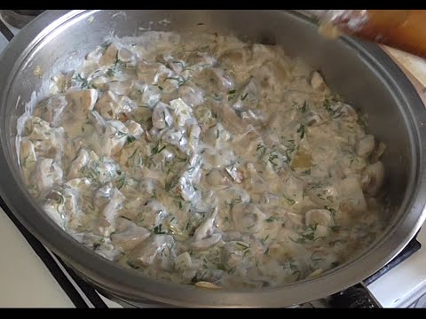 Видео: Вкусные  шампиньоны в сметане. Как приготовить грибы. Рецепт шампиньонов.