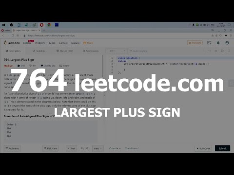 Видео: Разбор задачи 764 leetcode.com Largest Plus Sign. Решение на C++