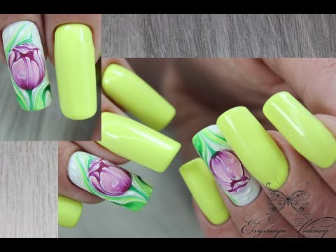 Видео: Очень яркие ногти/ Тюльпан гель-лаками/Роспись гель-лаками
