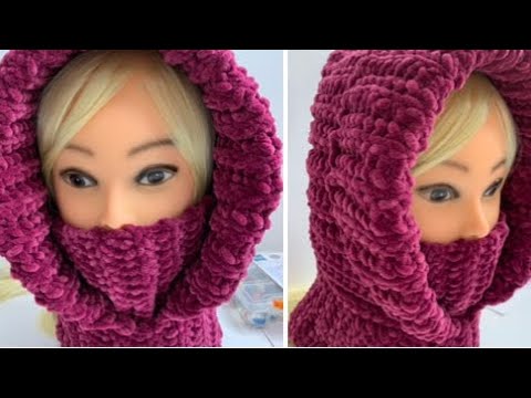 Видео: Капор из плюшевой пряжи, легко и просто.👌Вяжем крючком 🧶