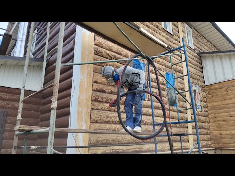Видео: Пескоструйная шлифовка деревянного дома. Покраска деревянного дома Тиккурила