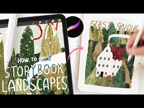 Видео: Давайте нарисуем сказочный лес в Procreate 🌲 ПРОСТОЙ урок Procreate, иллюстрация пейзажа