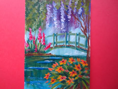 Видео: Рисуем мостик в саду//акрил/гуашь