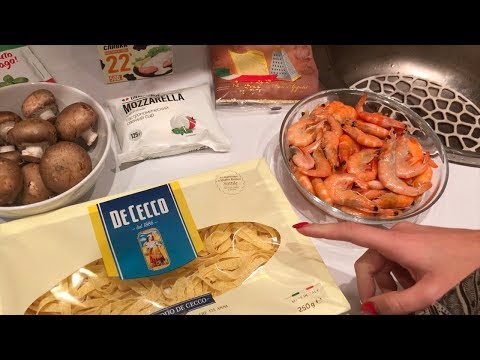 Видео: Паста с креветками и грибами в сливочном соусе