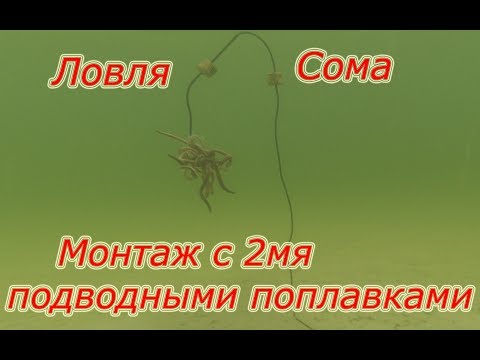 Видео: Монтаж для ловли Сома, с двумя подводными поплавками. Catfish.