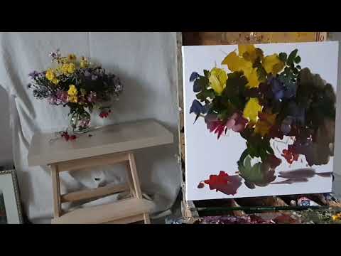Видео: Этюд с хризантемами. Живопись маслом.