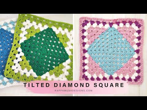 Видео: Вязаный крючком наклонный ромб «Бабушкин квадрат» | Squared Diamond | RaffamusaDesigns