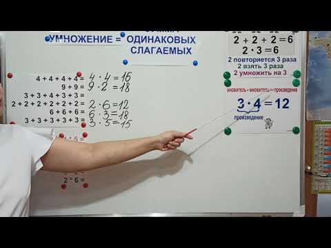 Видео: Математика. 2 класс. Умножение - сумма одинаковых слагаемых. Ким Е.О., учитель начальных классов.