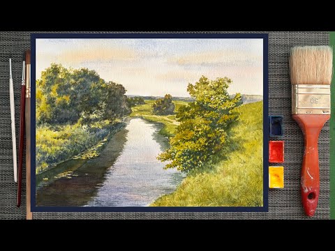 Видео: Уроки рисования. Мастер-класс по акварели. Пейзаж. Акварель. Поэтапное рисование пейзажа акварелью.