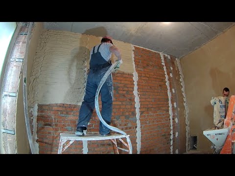 Видео: Механизированная штукатурка стен