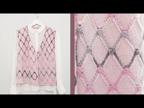 Видео: Alize Superlana Klasik ile Baklava Desenli Yelek / Diamond Pattern Vest / Жилет с ромбовидным узором
