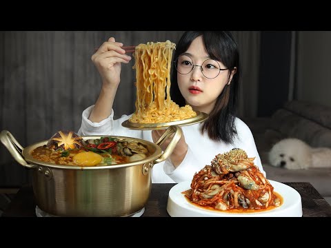Видео: острый устричный рамен и редис кимчи | Mukbang Asmr