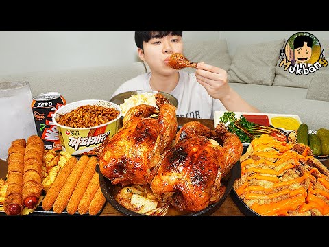 Видео: ASMR MUKBANG | Жареный цыпленок, сырная палочка, лапша с черной фасолью, кимчи Корейская еда